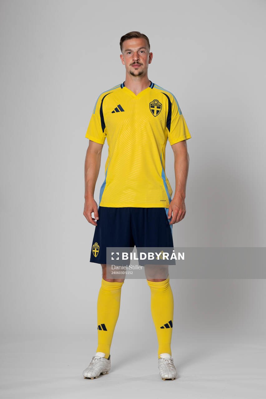 Simon Olsson of the Swedish national football team poses