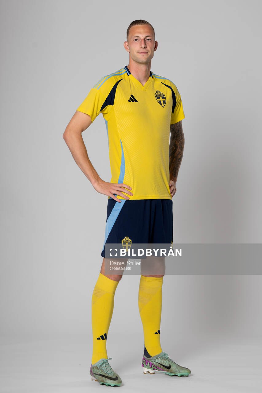 Gustaf Nilsson of the Swedish national football team poses