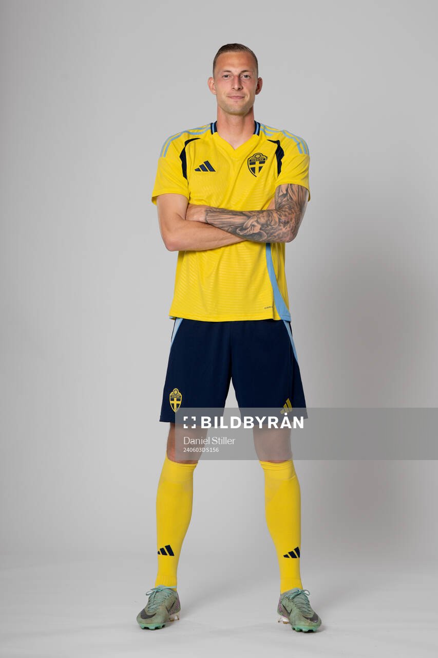 Gustaf Nilsson of the Swedish national football team poses