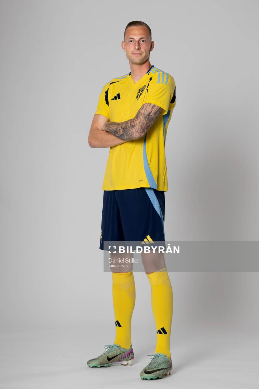 Gustaf Nilsson of the Swedish national football team poses
