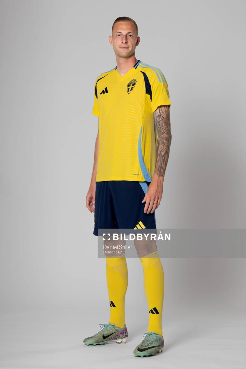 Gustaf Nilsson of the Swedish national football team poses