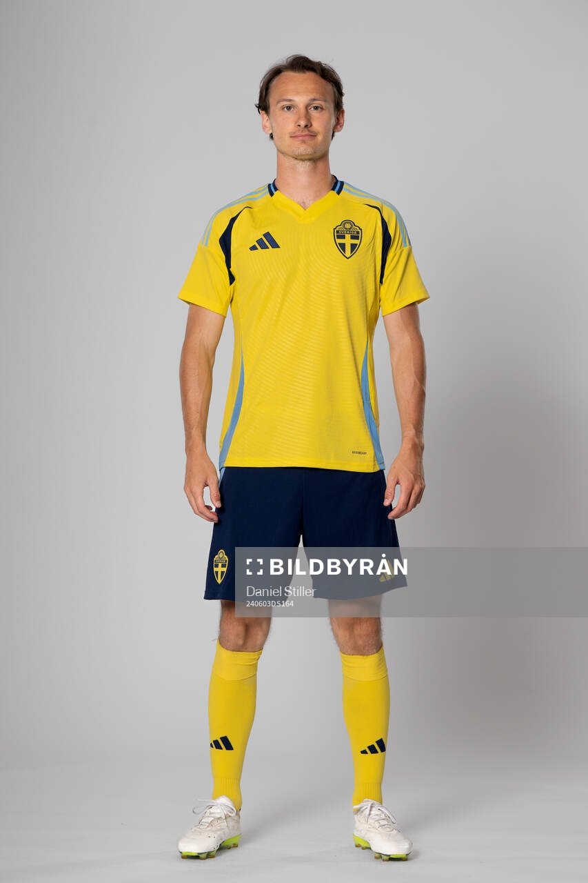 Hjalmar Ekdal of the Swedish national football team poses
