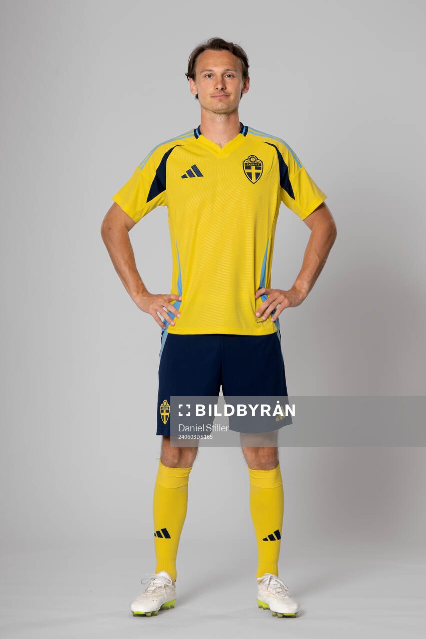 Hjalmar Ekdal of the Swedish national football team poses