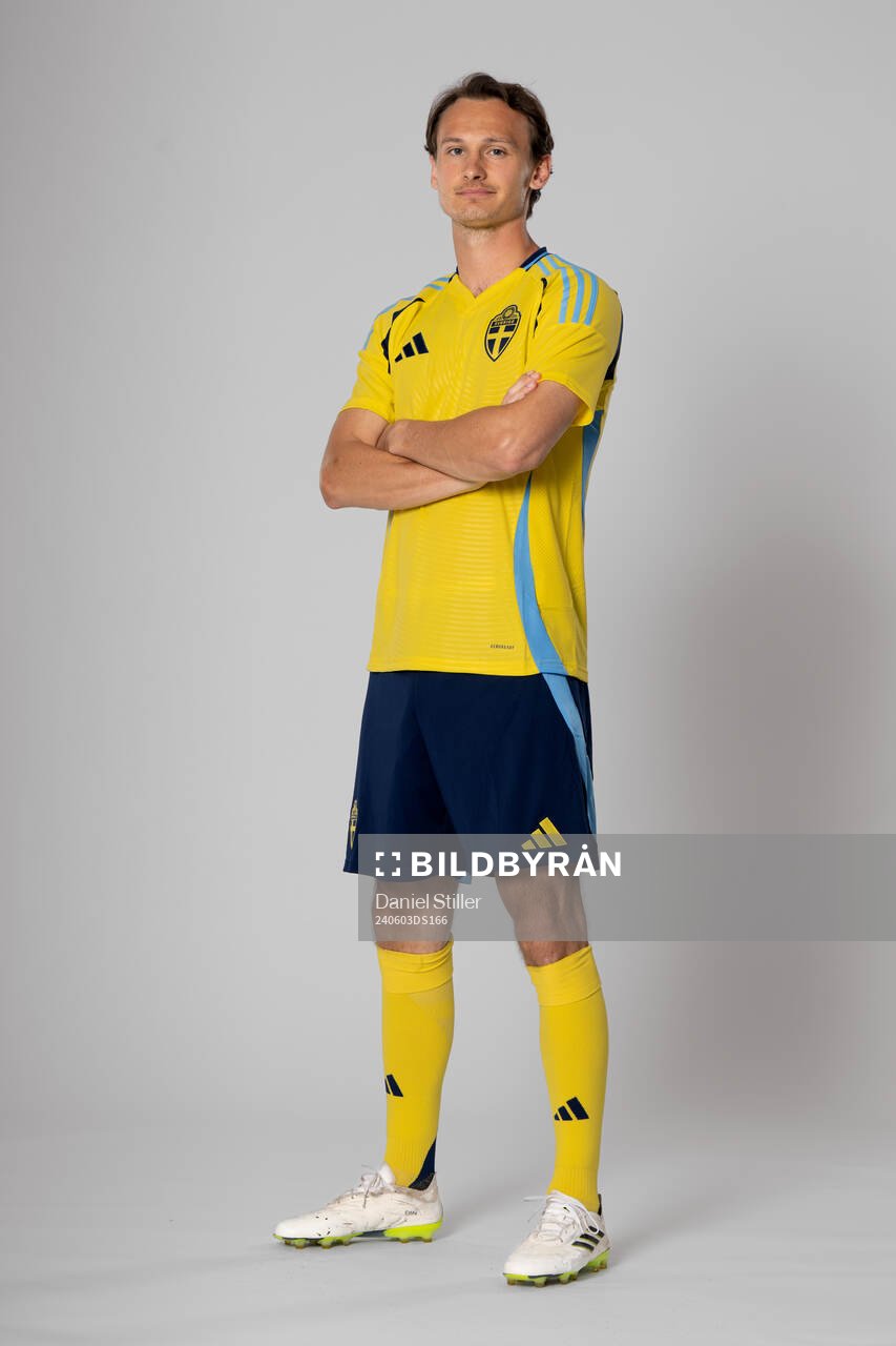 Hjalmar Ekdal of the Swedish national football team poses