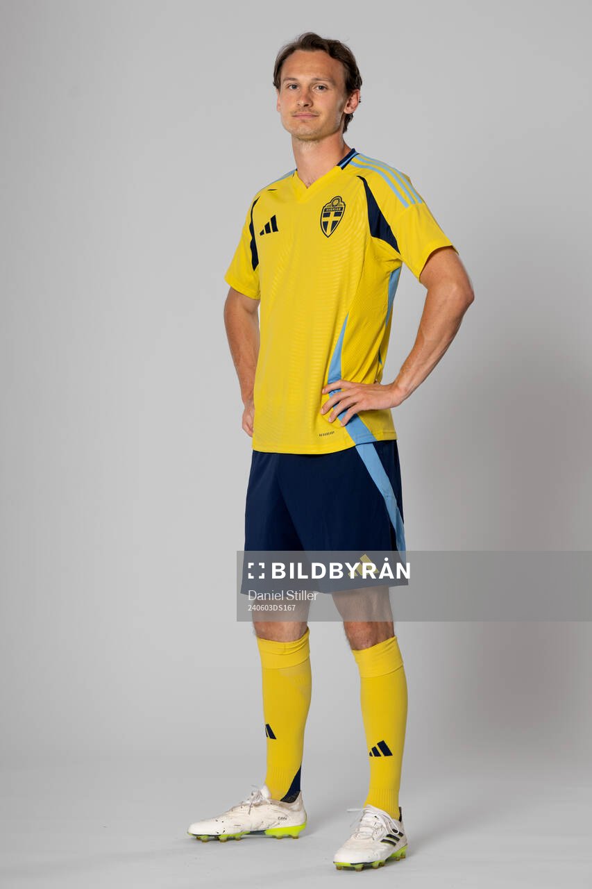 Hjalmar Ekdal of the Swedish national football team poses