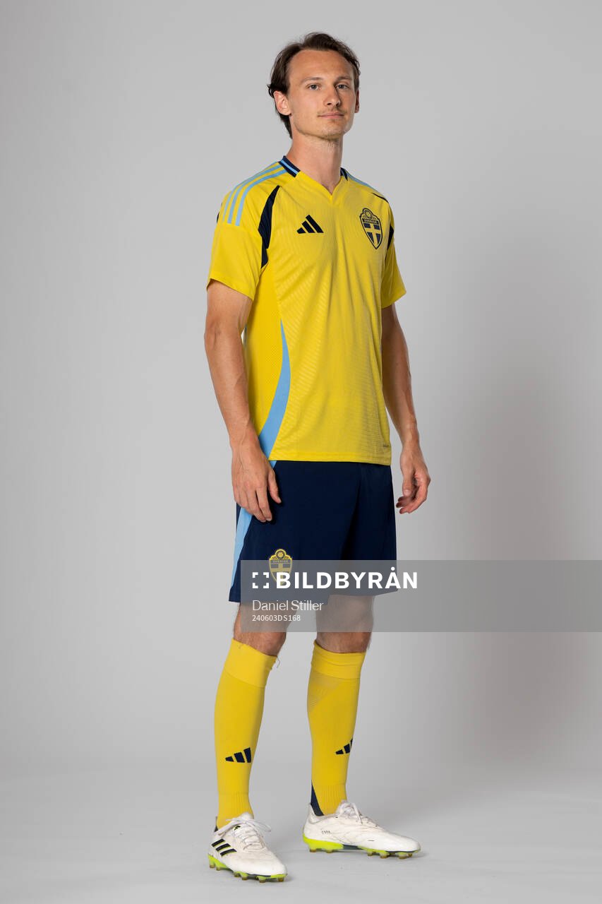 Hjalmar Ekdal of the Swedish national football team poses