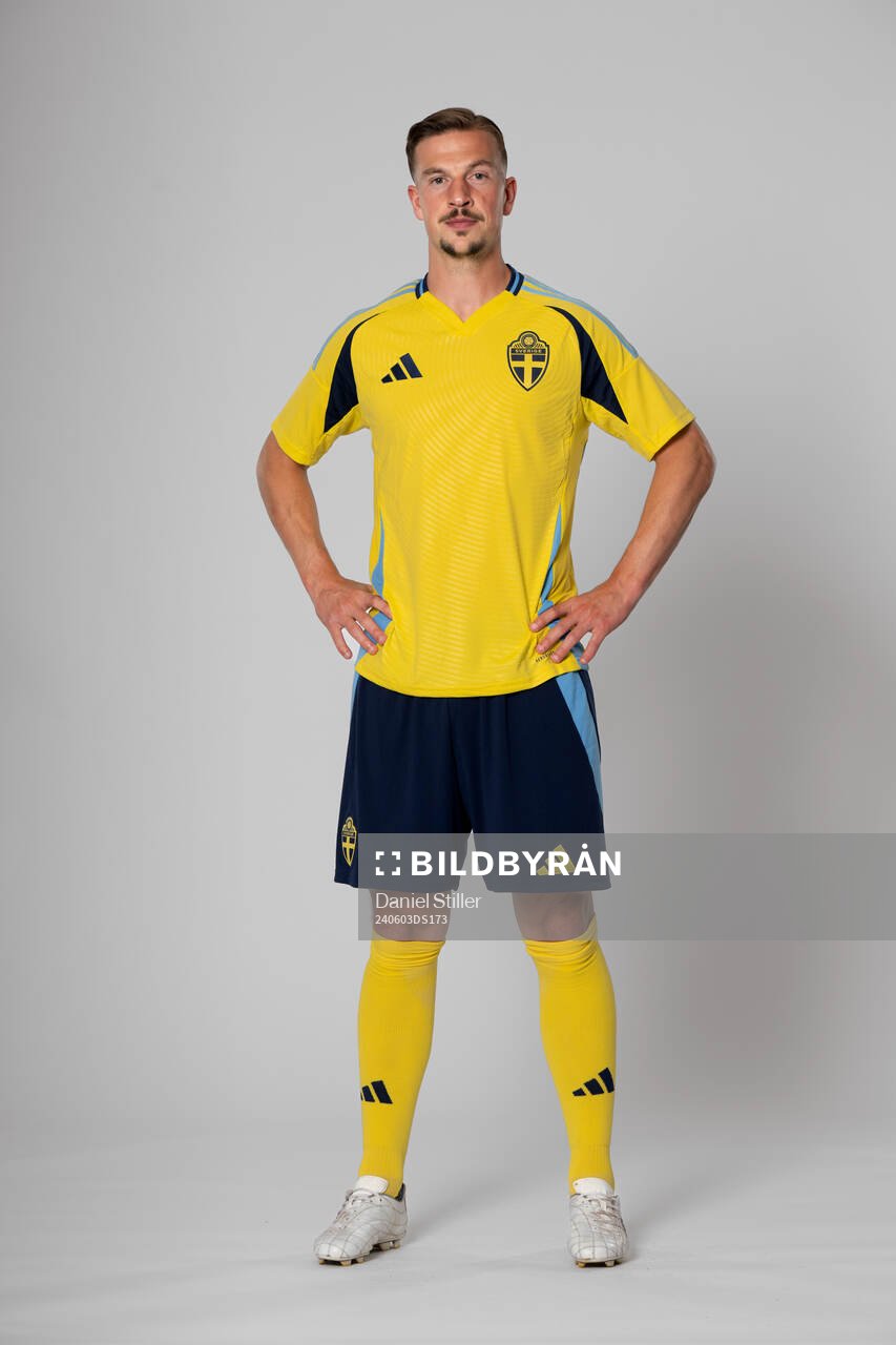 Simon Olsson of the Swedish national football team poses