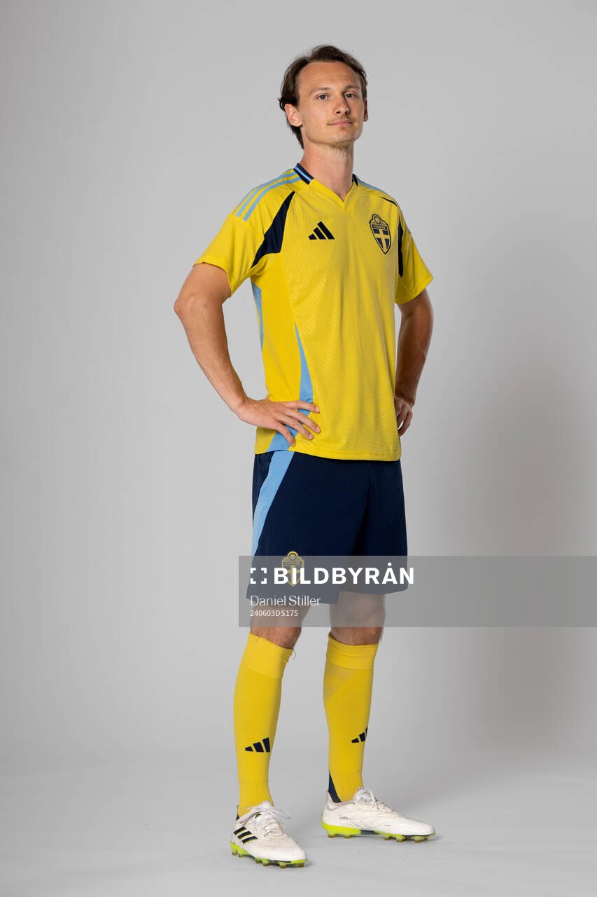 Hjalmar Ekdal of the Swedish national football team poses