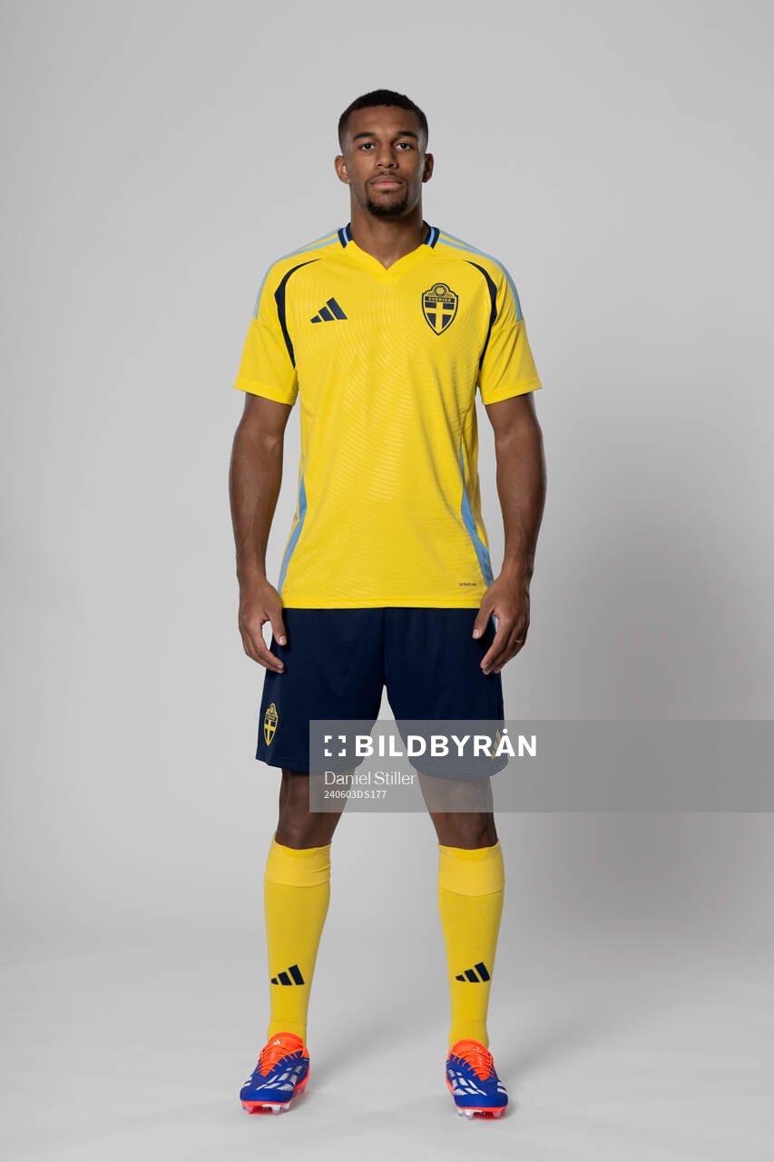 Isak Hien of the Swedish national football team poses for a