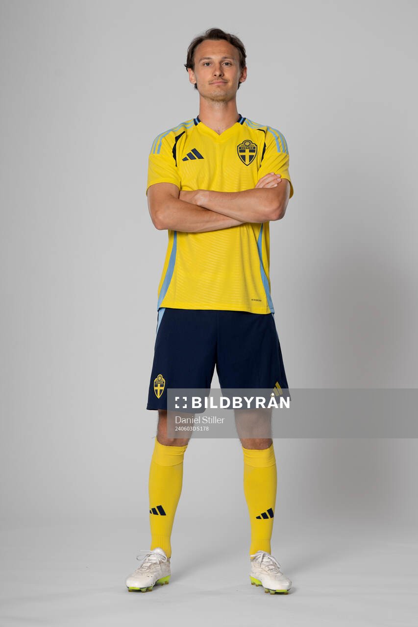 Hjalmar Ekdal of the Swedish national football team poses