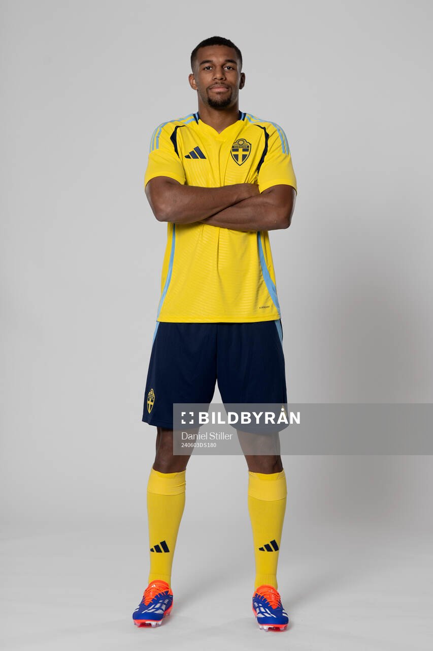 Isak Hien of the Swedish national football team poses for a