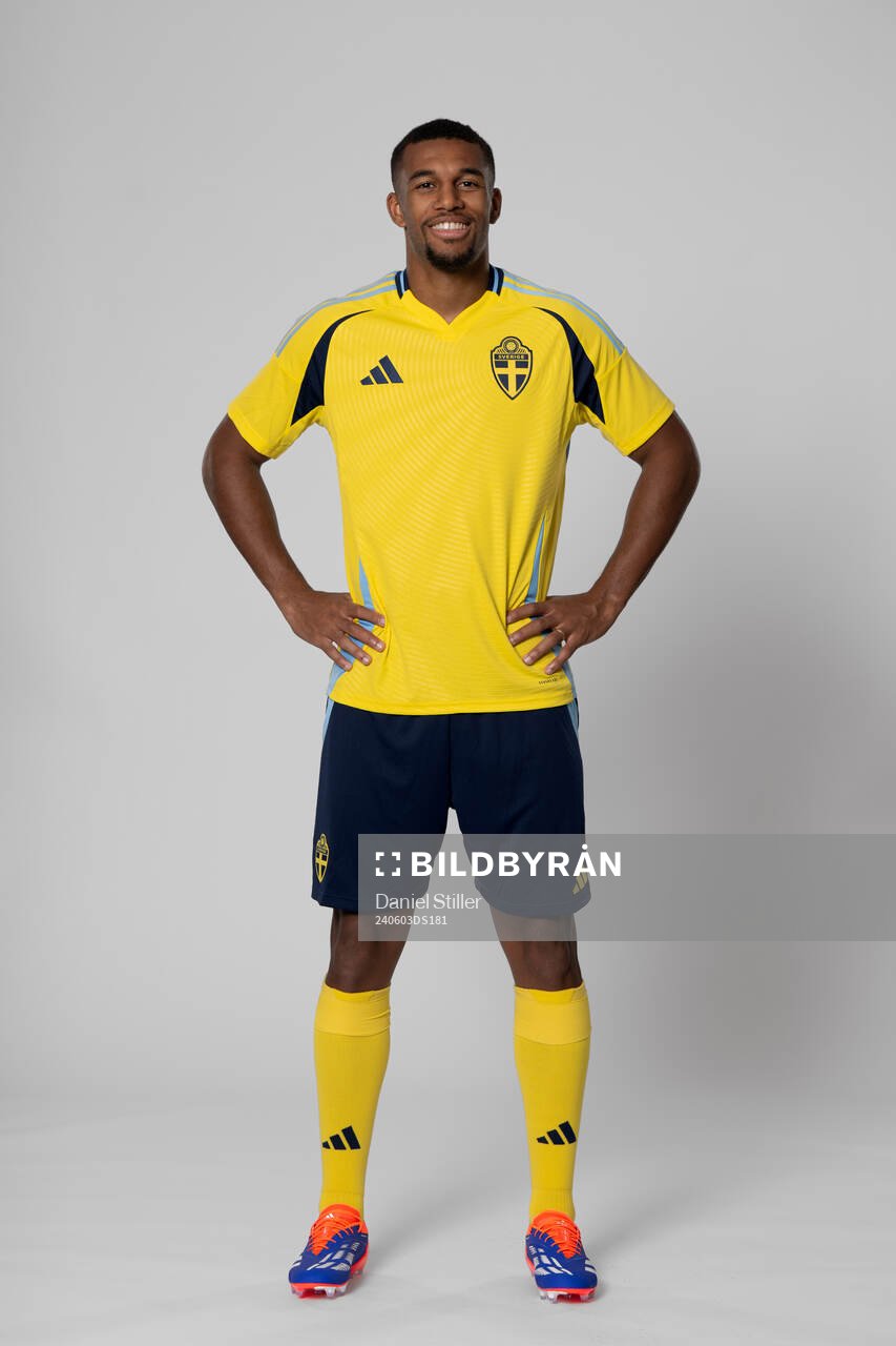 Isak Hien of the Swedish national football team poses for a