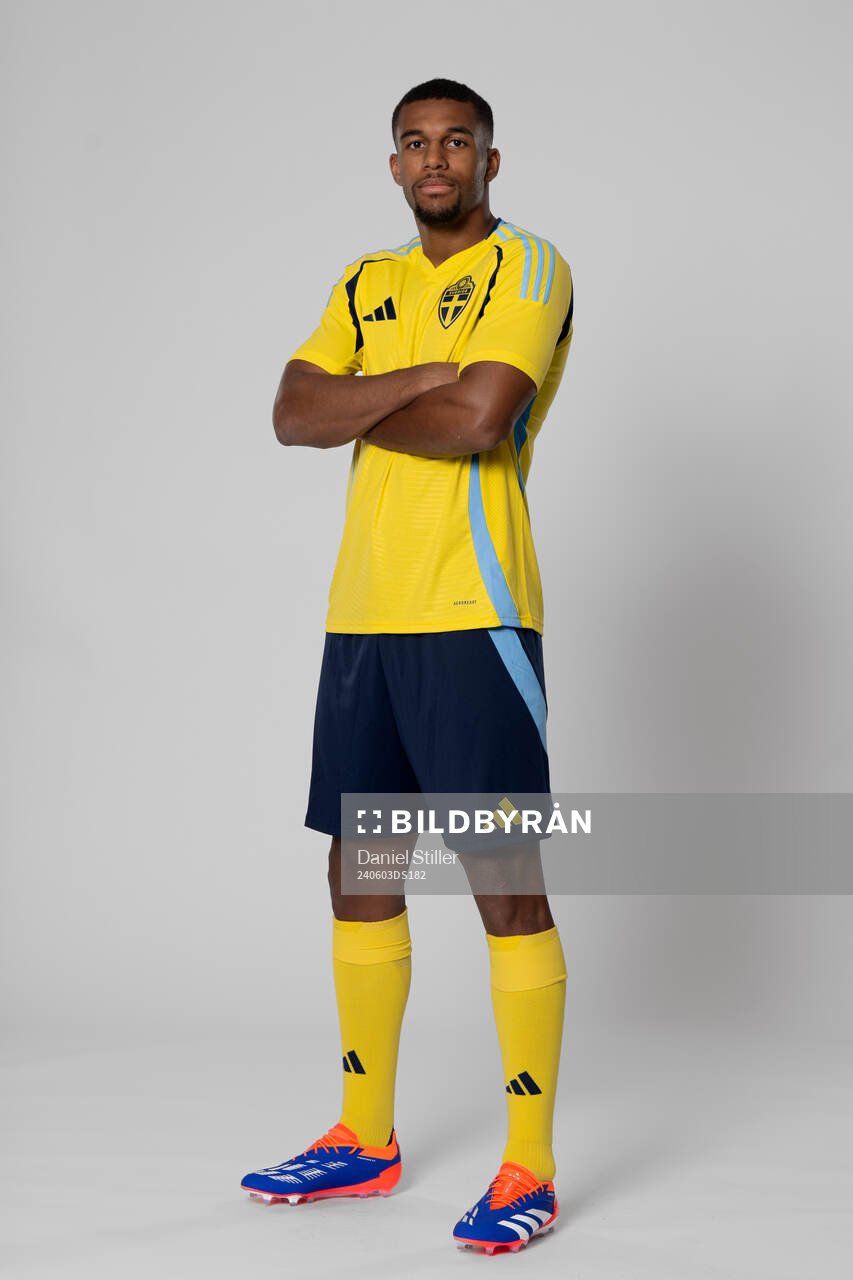 Isak Hien of the Swedish national football team poses for a