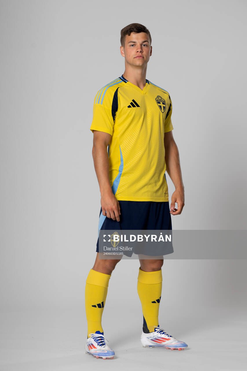 Samuel Dahl of the Swedish national football team poses for