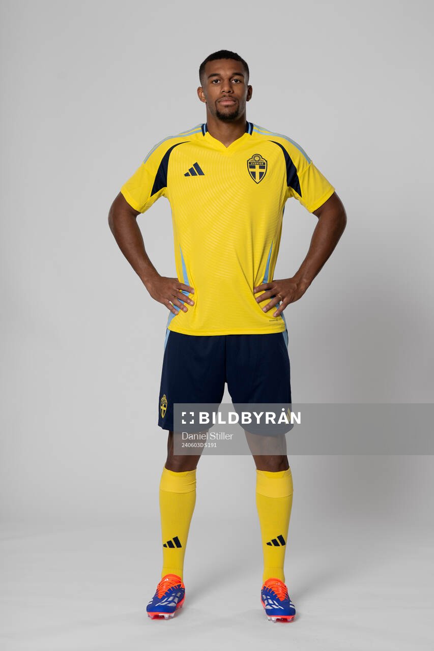 Isak Hien of the Swedish national football team poses for a