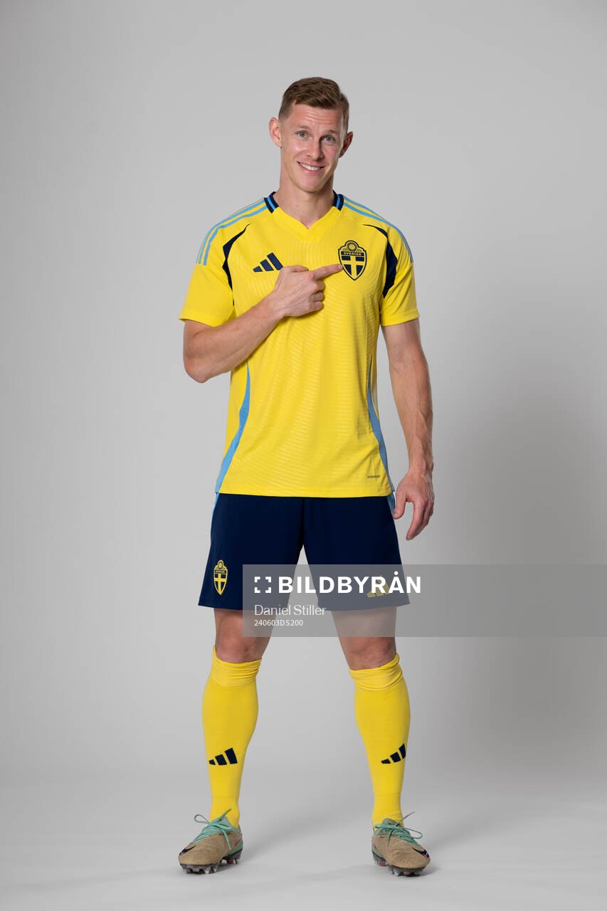 Emil Krafth of the Swedish national football team poses for