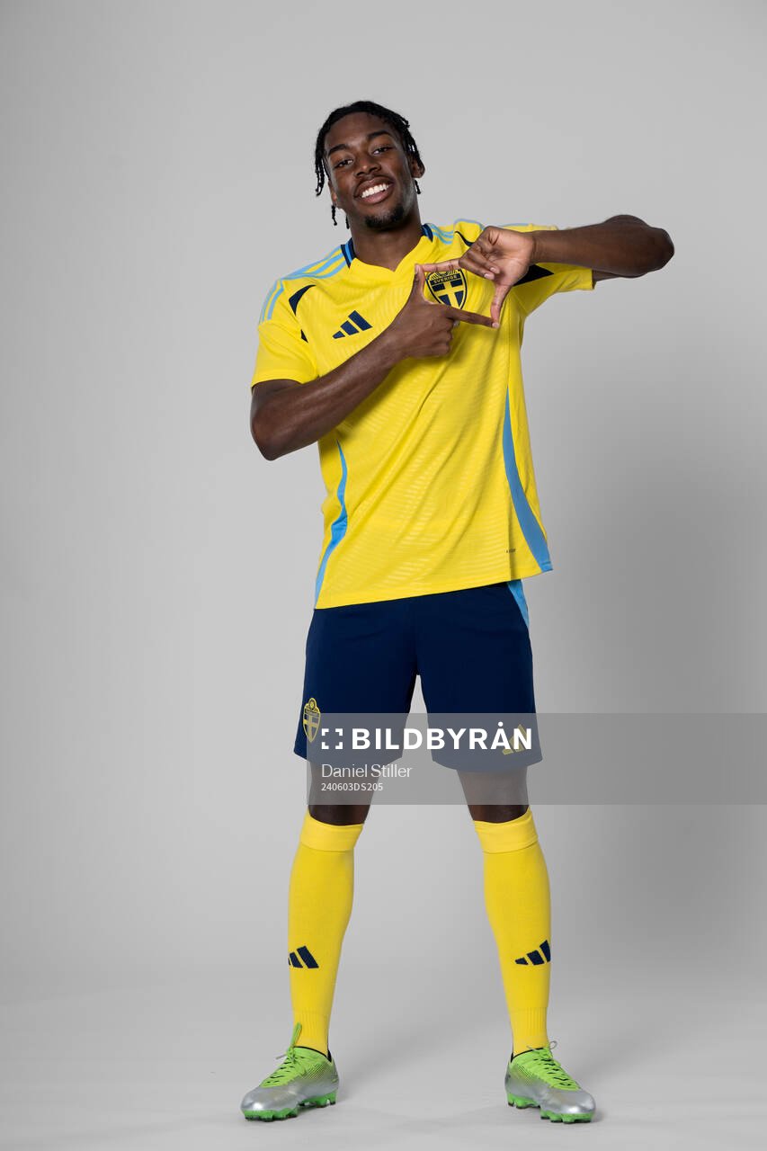 Anthony Elanga of the Swedish national football team poses