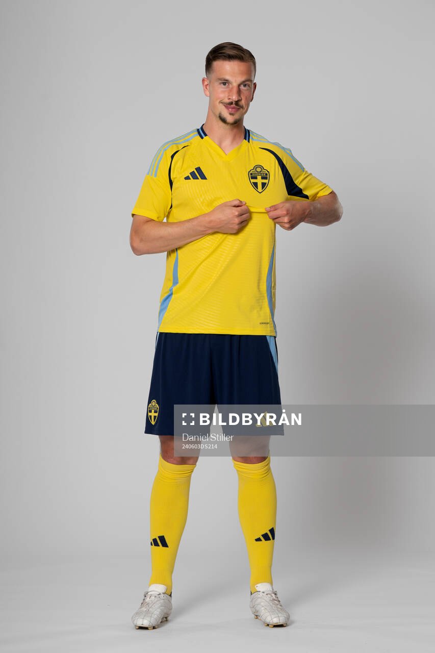 Simon Olsson of the Swedish national football team poses
