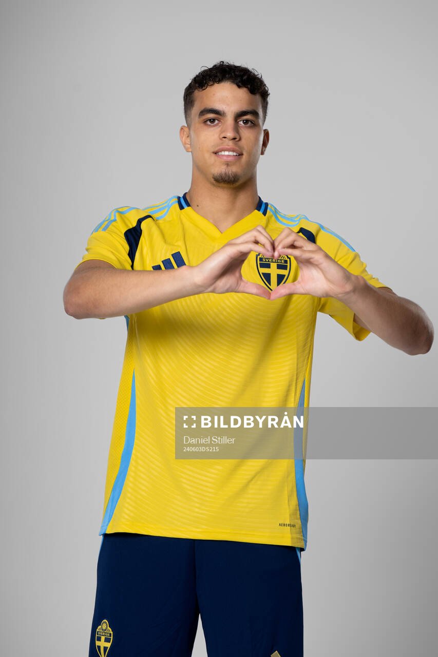 Yasin Ayari of the Swedish national football team poses for