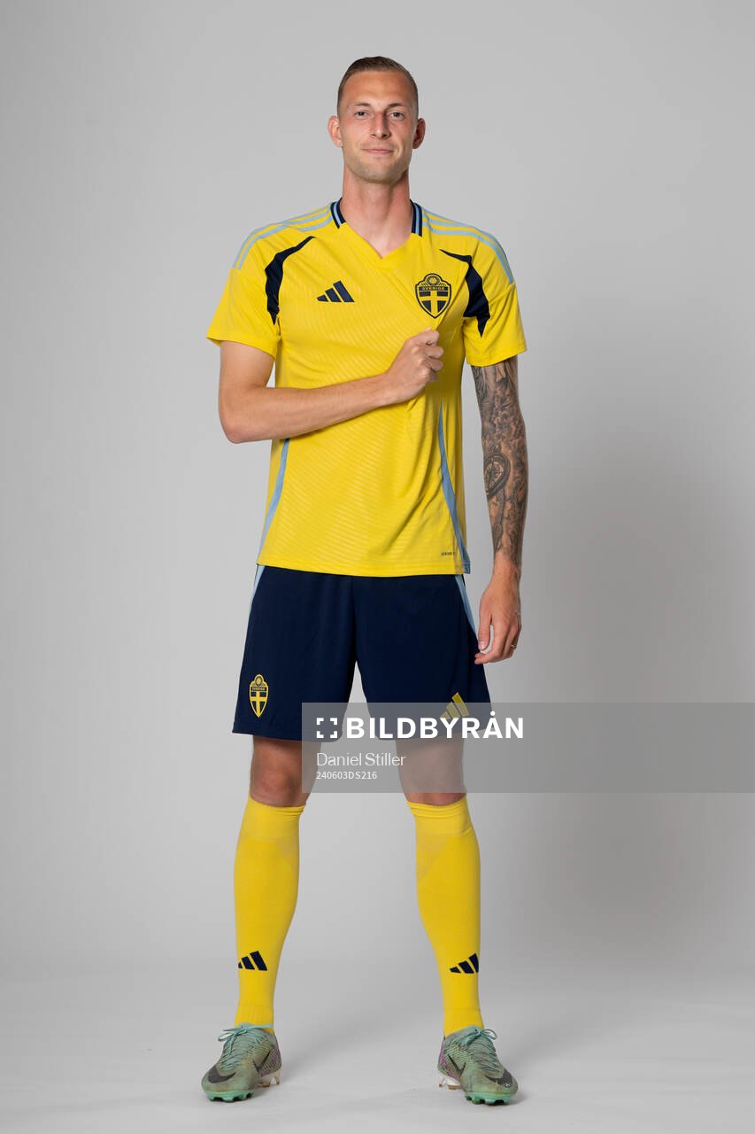 Gustaf Nilsson of the Swedish national football team poses