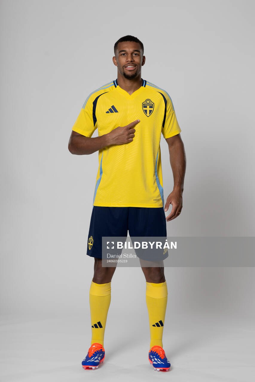 Isak Hien of the Swedish national football team poses for a
