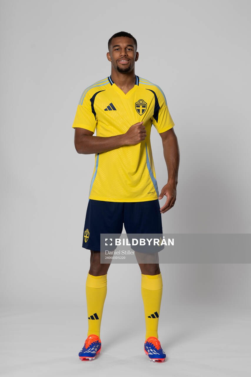 Isak Hien of the Swedish national football team poses for a