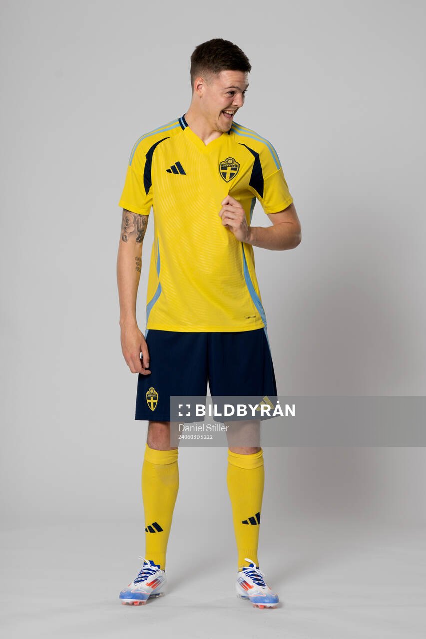 Emil Holm of the Swedish national football team poses for a