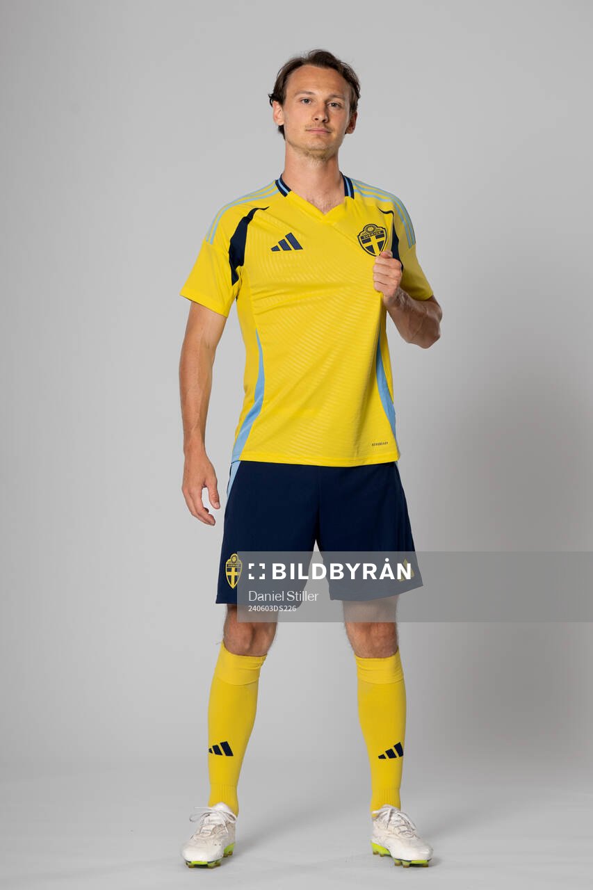 Hjalmar Ekdal of the Swedish national football team poses
