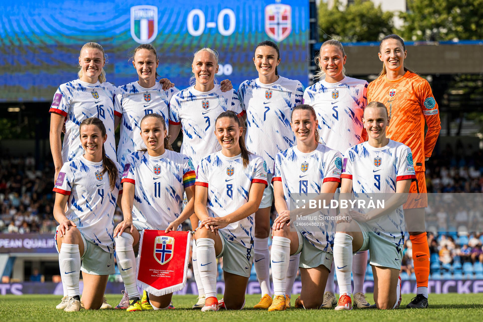 The starting eleven of Norway, from the top left; Mathilde