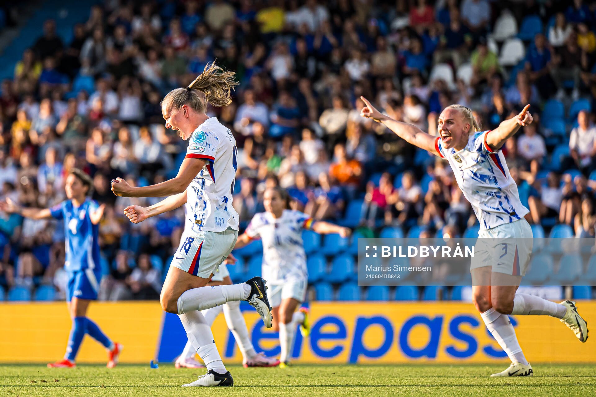 Frida Maanum of Norway celebrates after scoring the 1-1 goal during the UEFA Women's Euro Qualifier football match between Italy and Norway on June 4, 2024 in Ferrara.