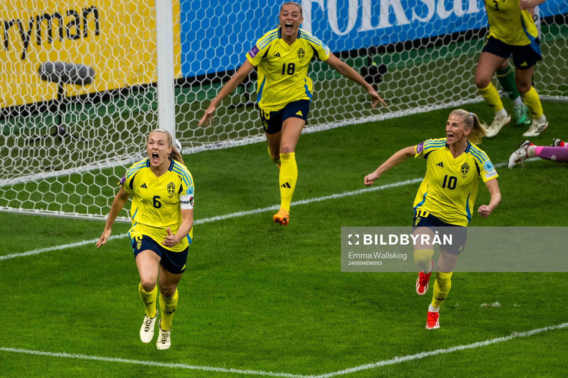 Magdalena Eriksson and Sofia Jakobsson of Sweden celebrate