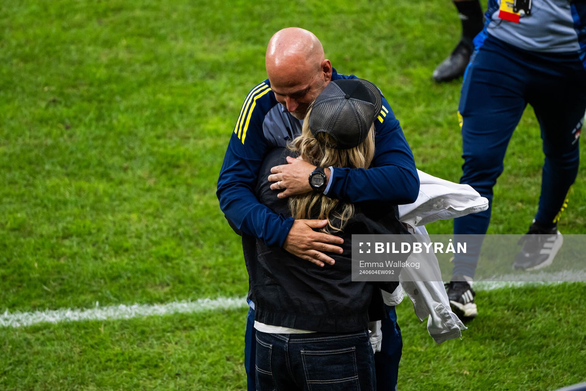 Assistant coach Magnus Wikman celebrates with team manager