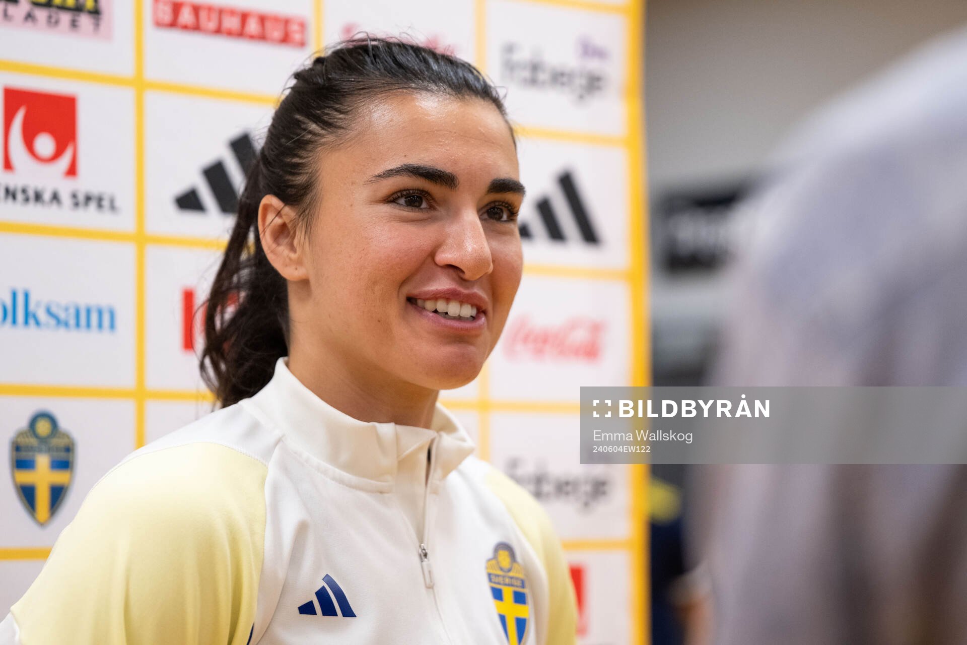 Goalkeeper Zecira Musovic of Sweden in mixed zone