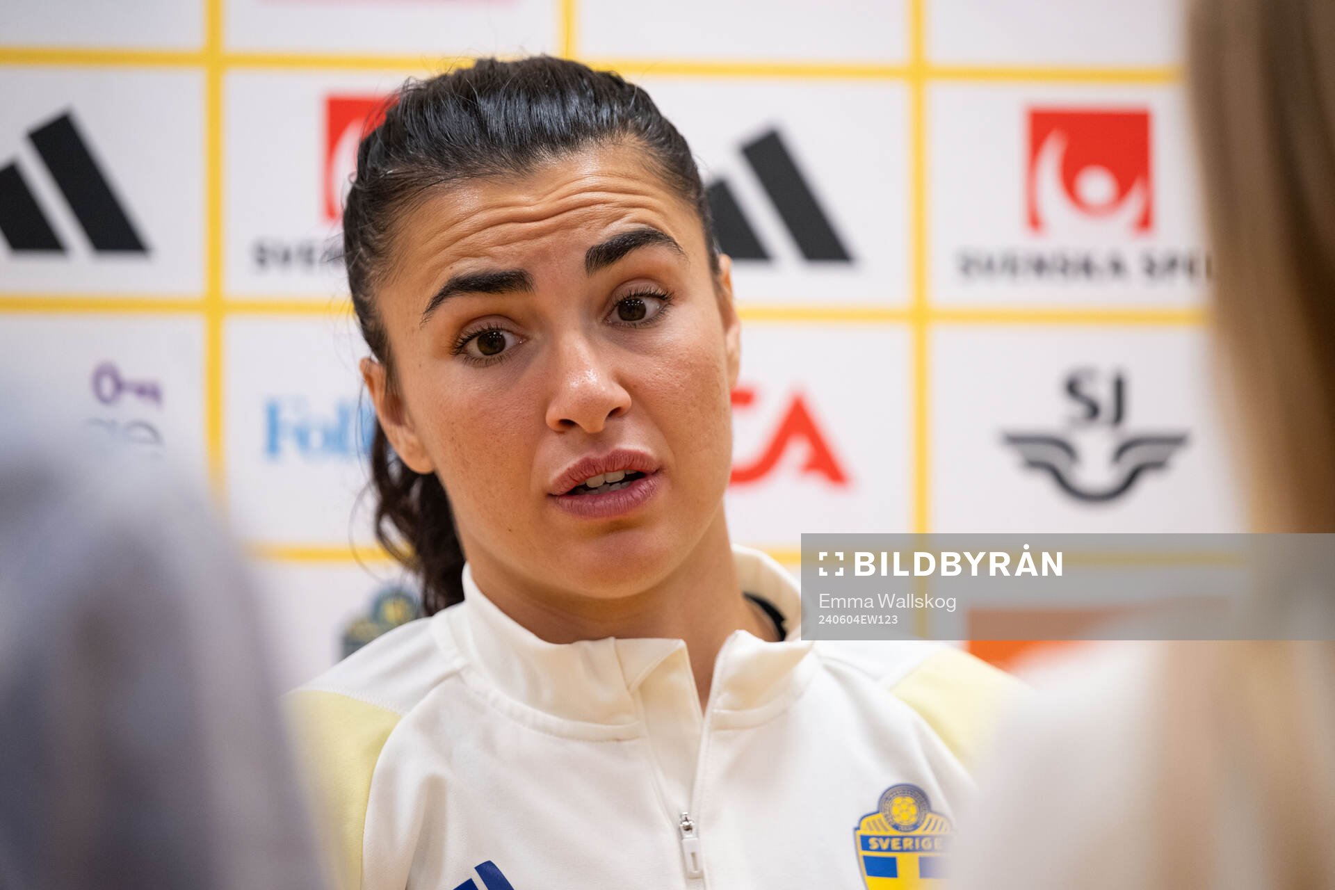 Goalkeeper Zecira Musovic of Sweden in mixed zone