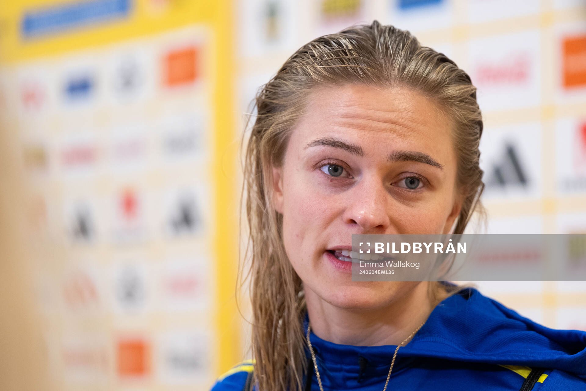 Fridolina Rolfö of Sweden in mixed zone