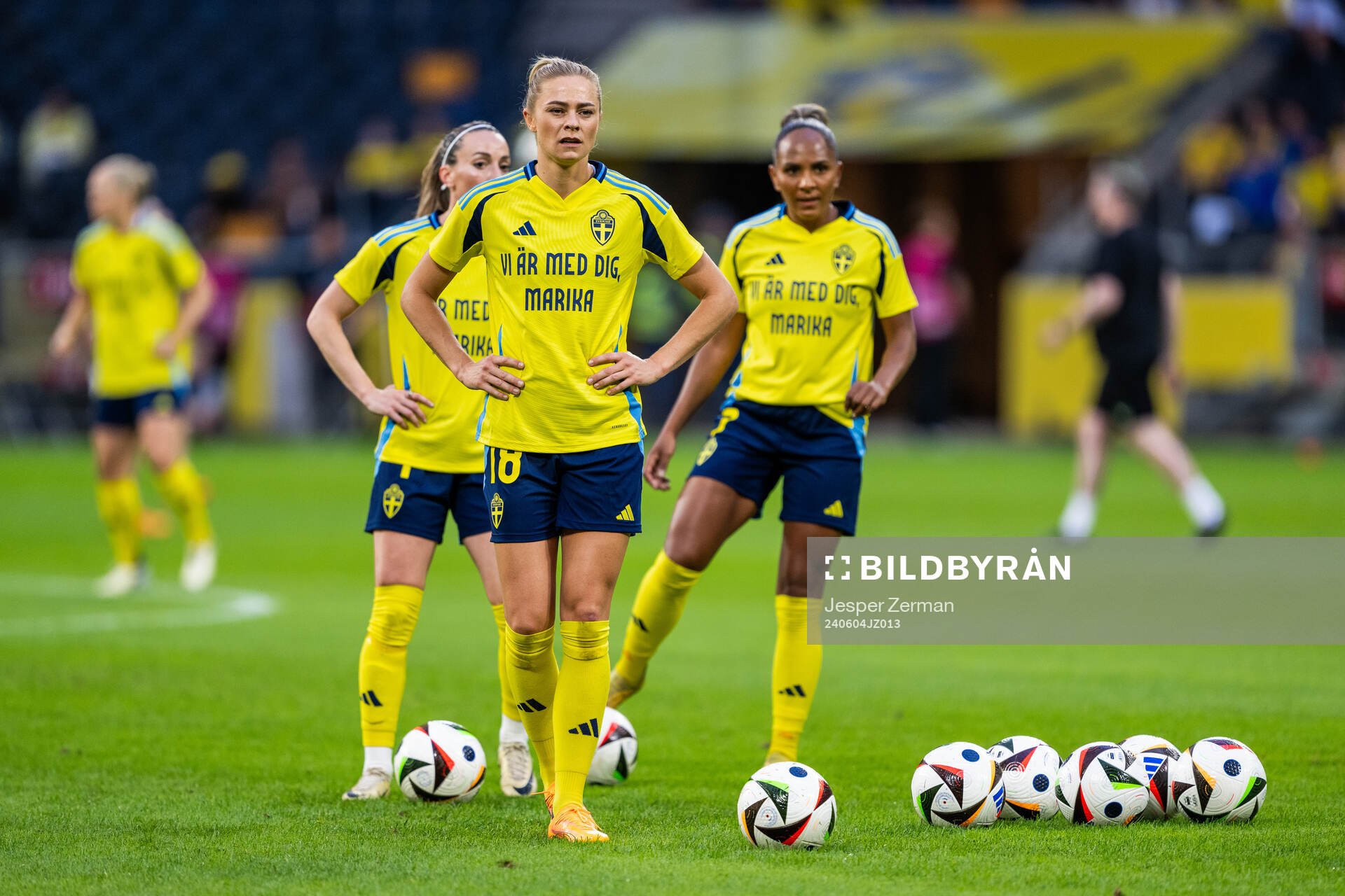Fridolina Rolfö of Sweden, with a shirt dedicated to team
