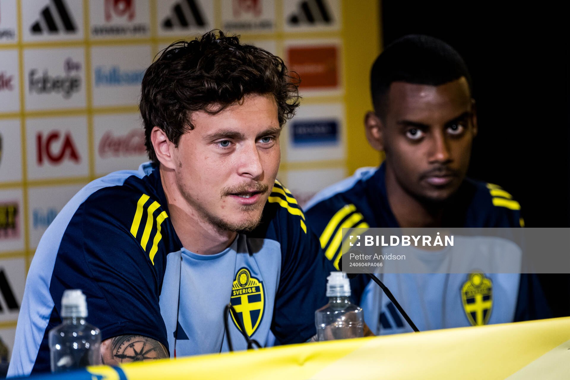 Victor Nilsson Lindelöf and Alexander Isak of Sweden of