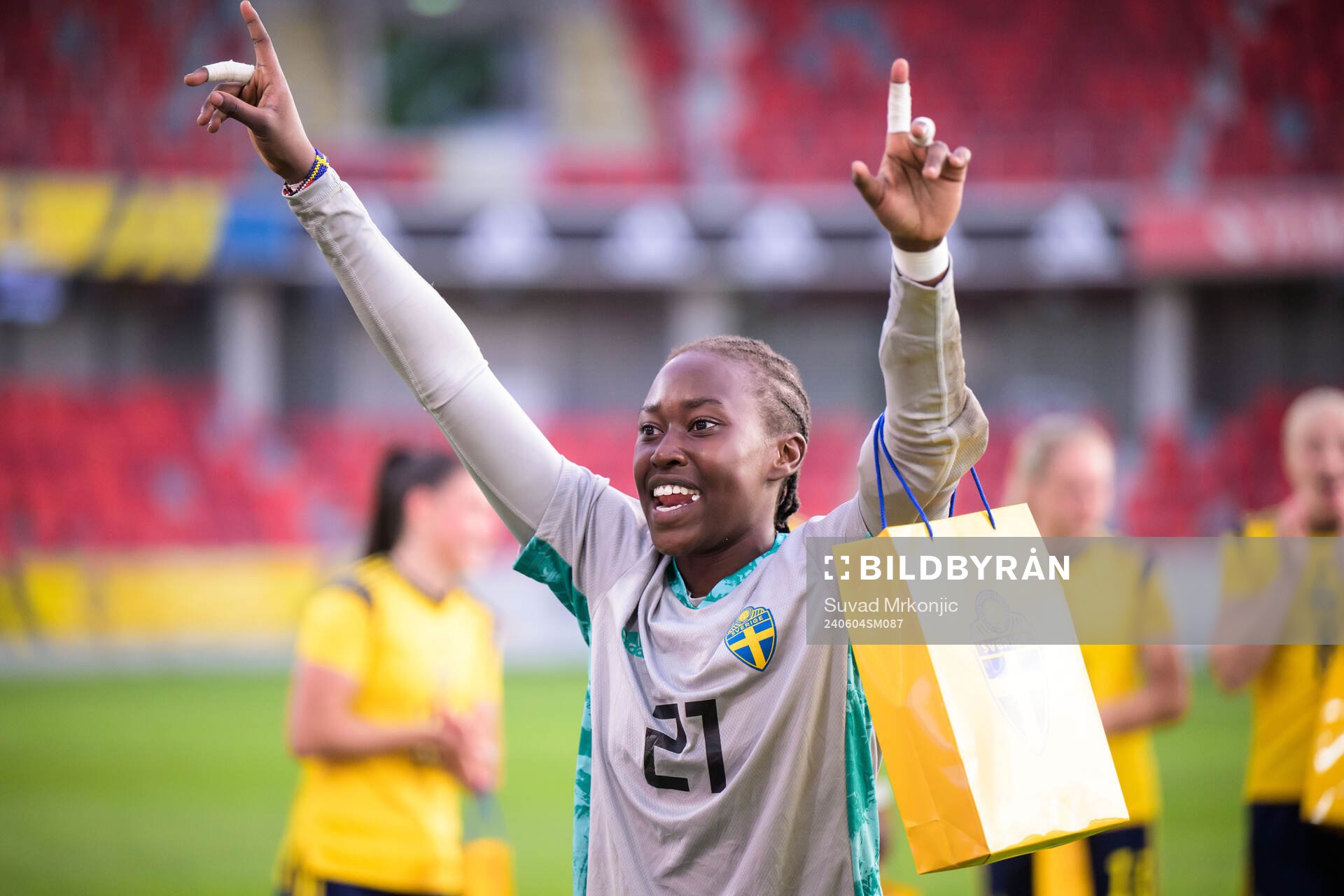 Goalkeeper Angel Mukasa of Sweden celebrates