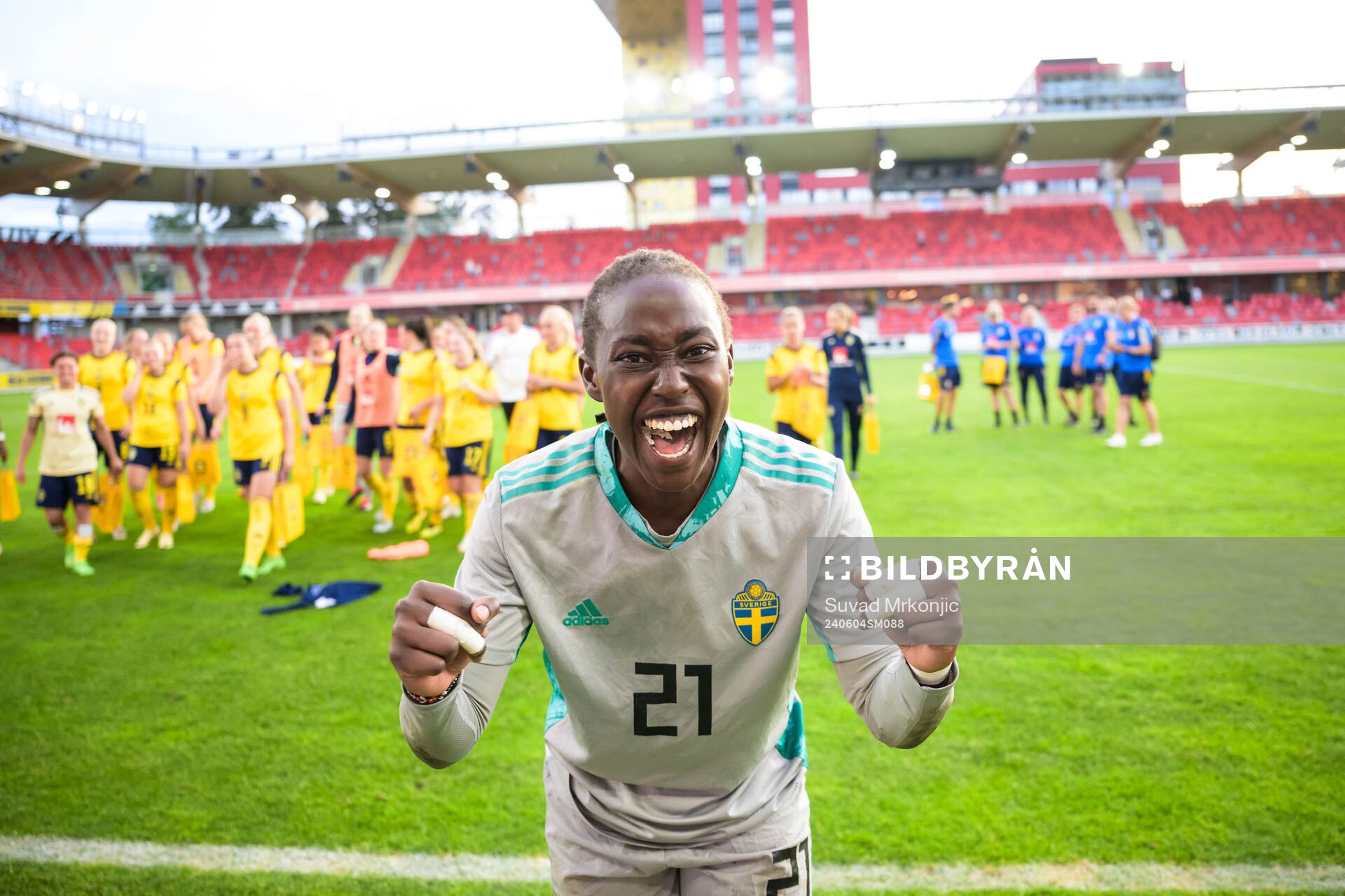 Goalkeeper Angel Mukasa of Sweden celebrates