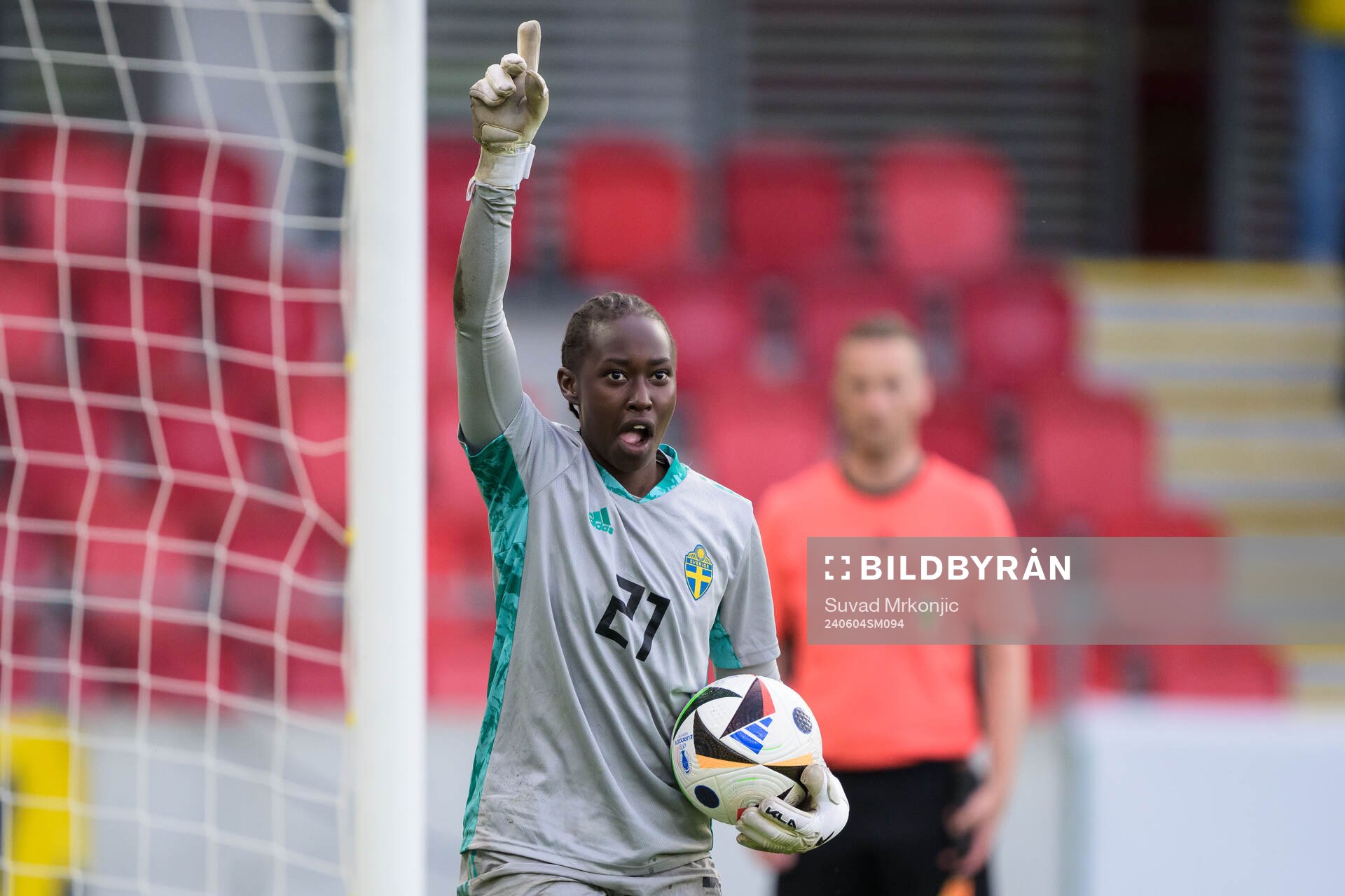 Goalkeeper Angel Mukasa of Sweden celebrates
