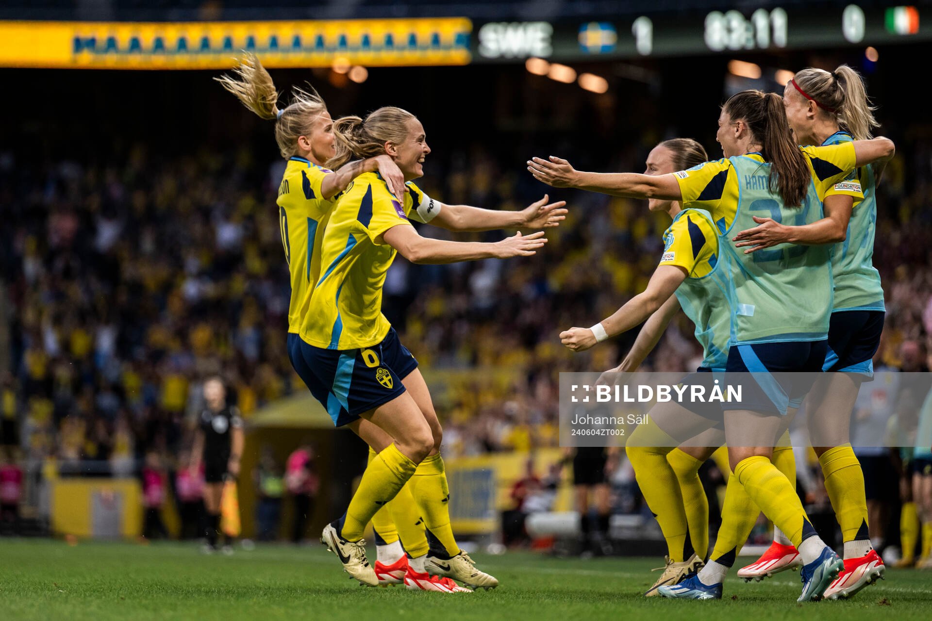 Sofia Jakobsson and Magdalena Eriksson of Sweden celebrate