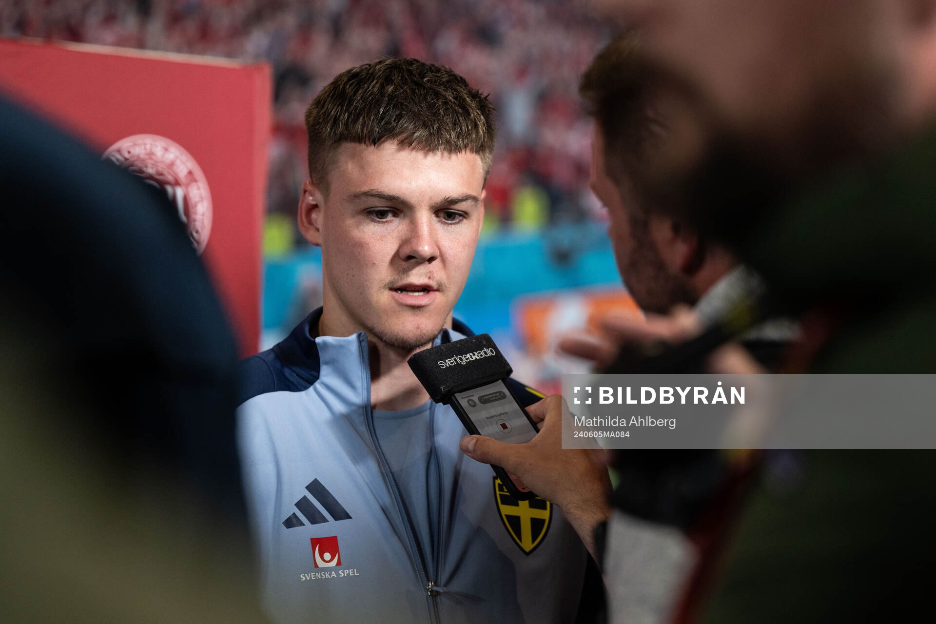 Emil Holm of Sweden in mixed zone