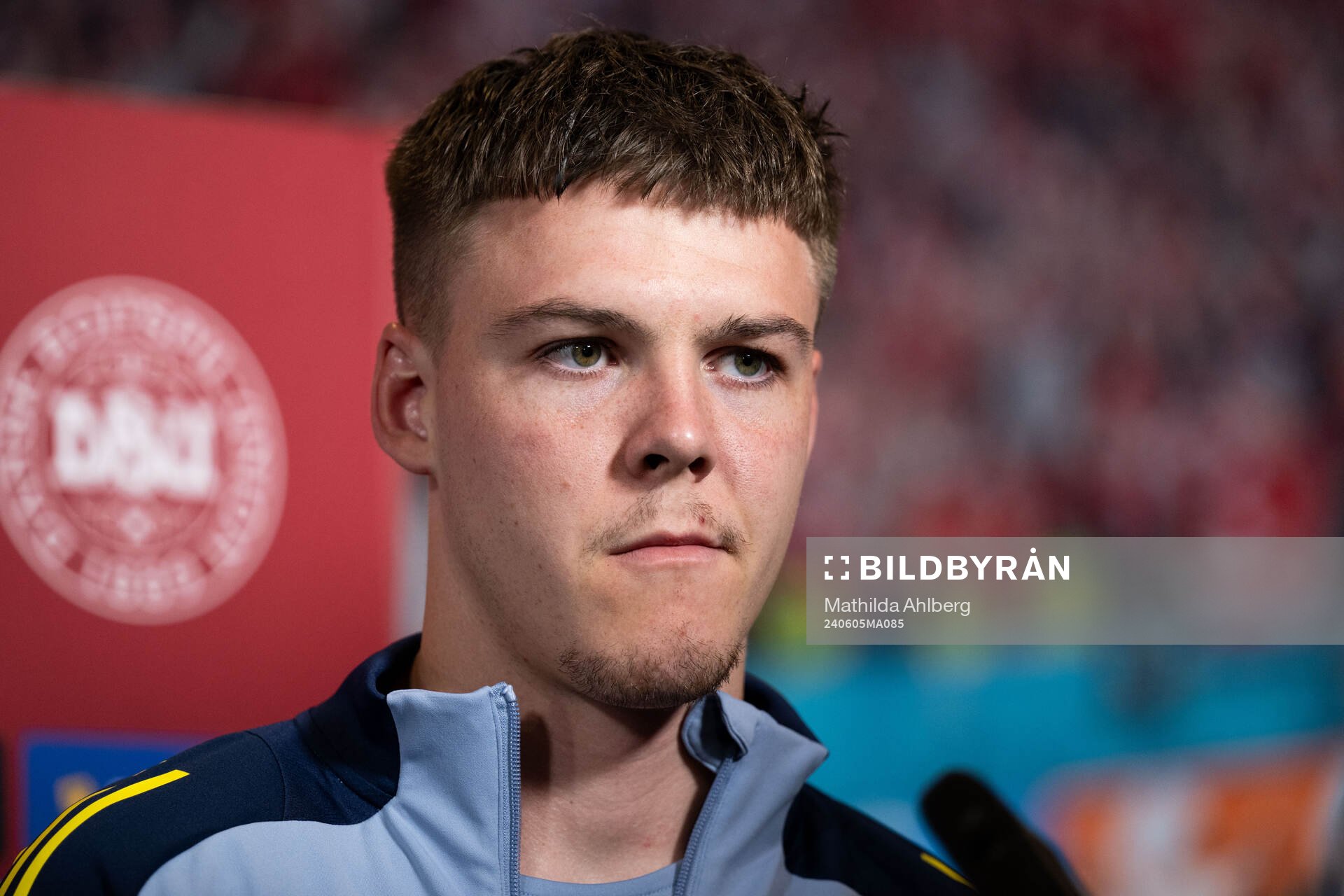 Emil Holm of Sweden in mixed zone