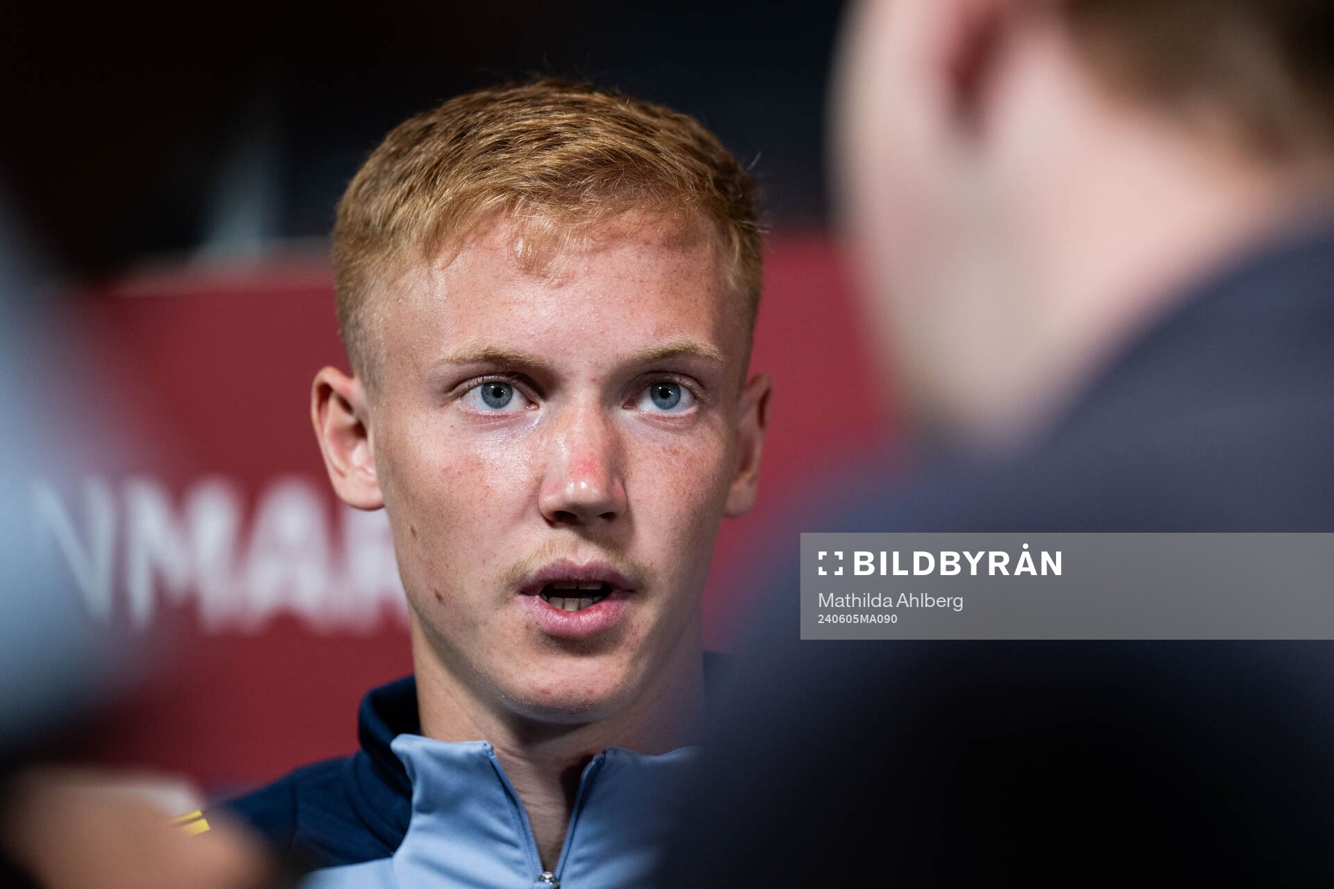 Hugo Larsson of Sweden in mixed zone