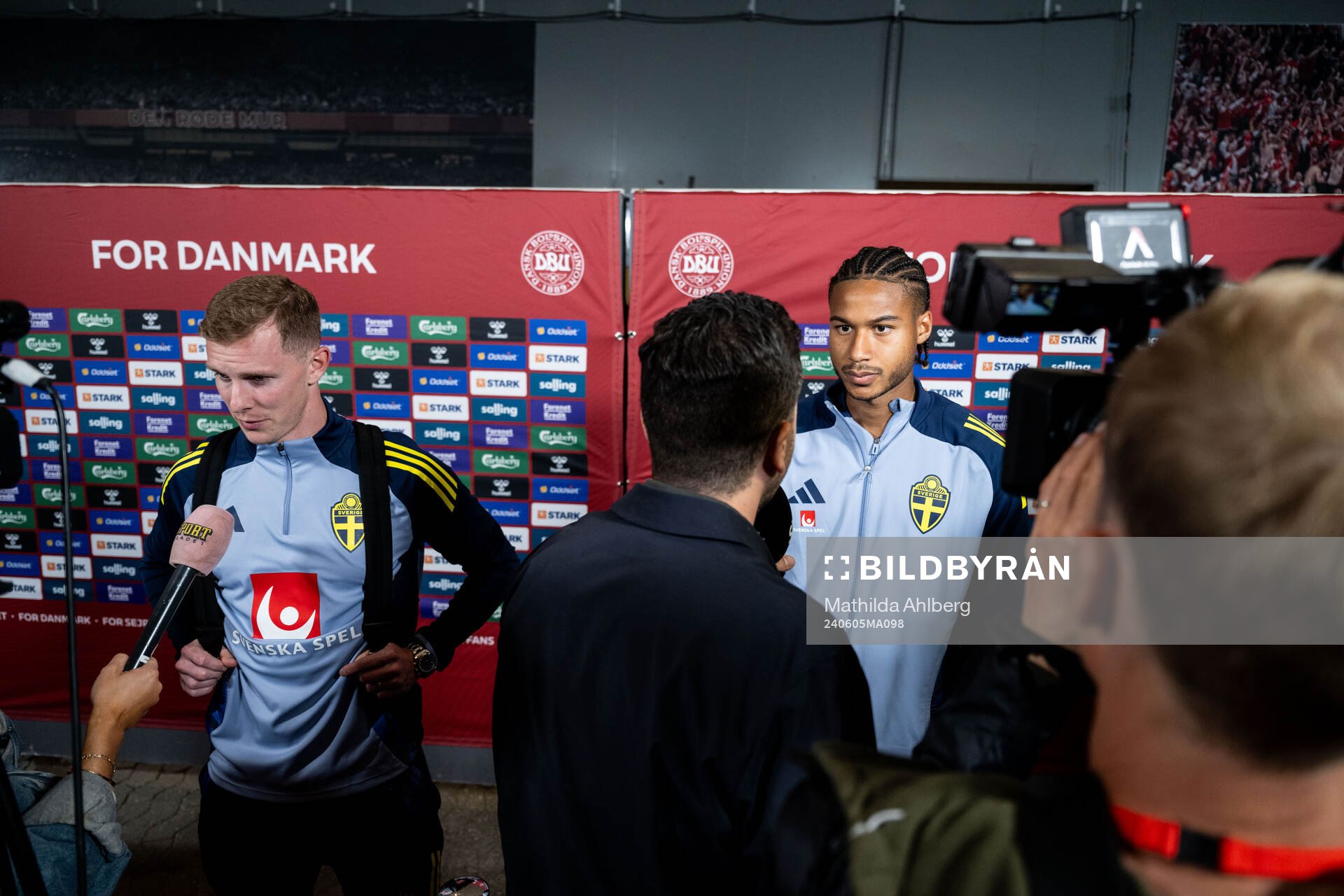 Emil Krafth and Jens Cajuste of Sweden in mixed zone