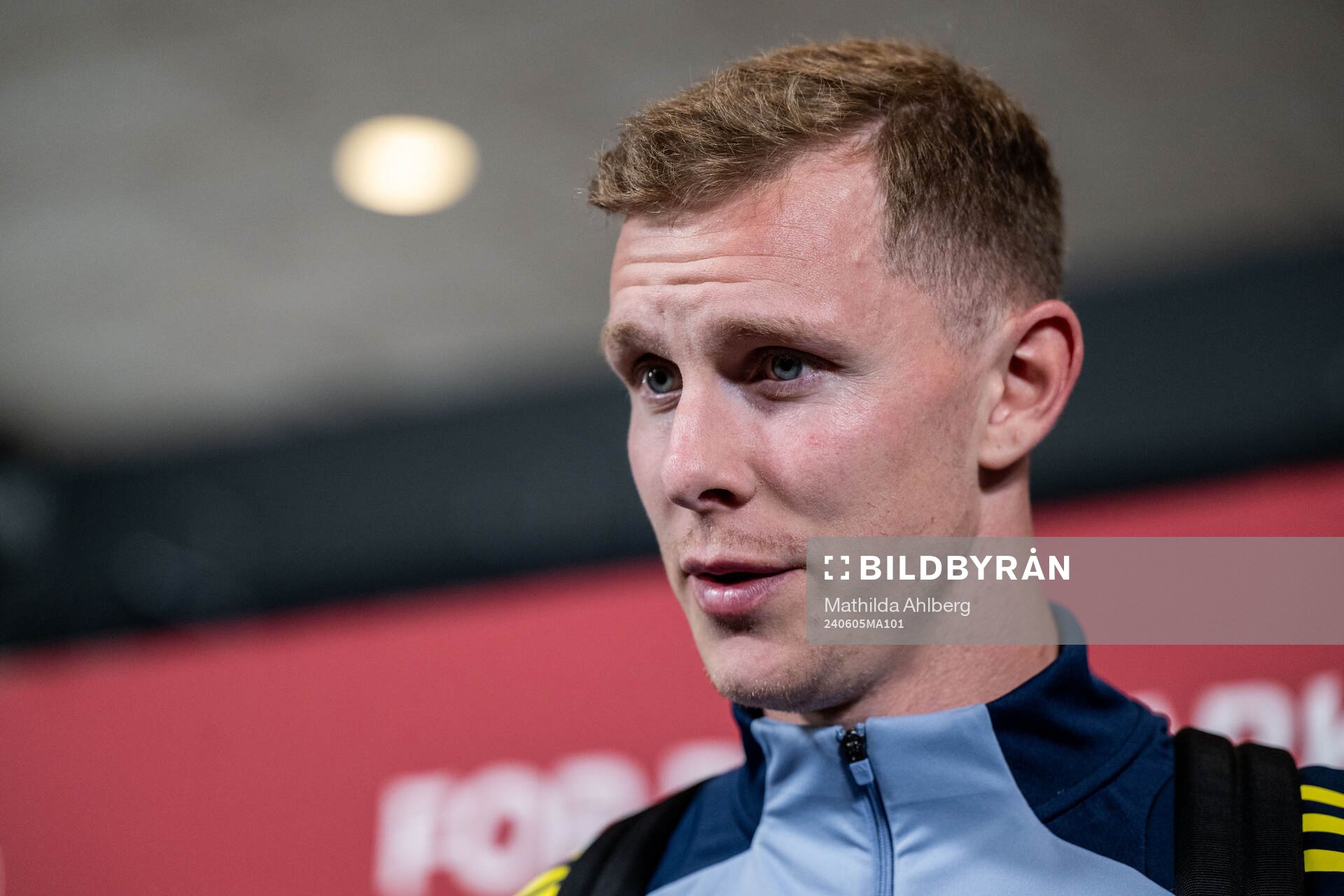 Emil Krafth of Sweden in mixed zone