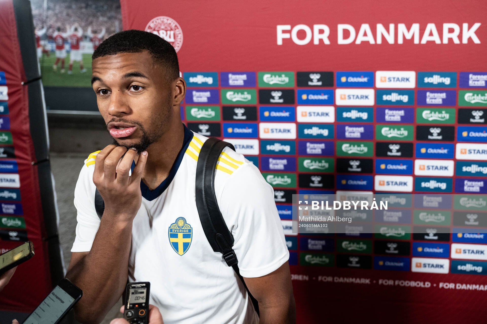 Isak Hien of Sweden in mixed zone