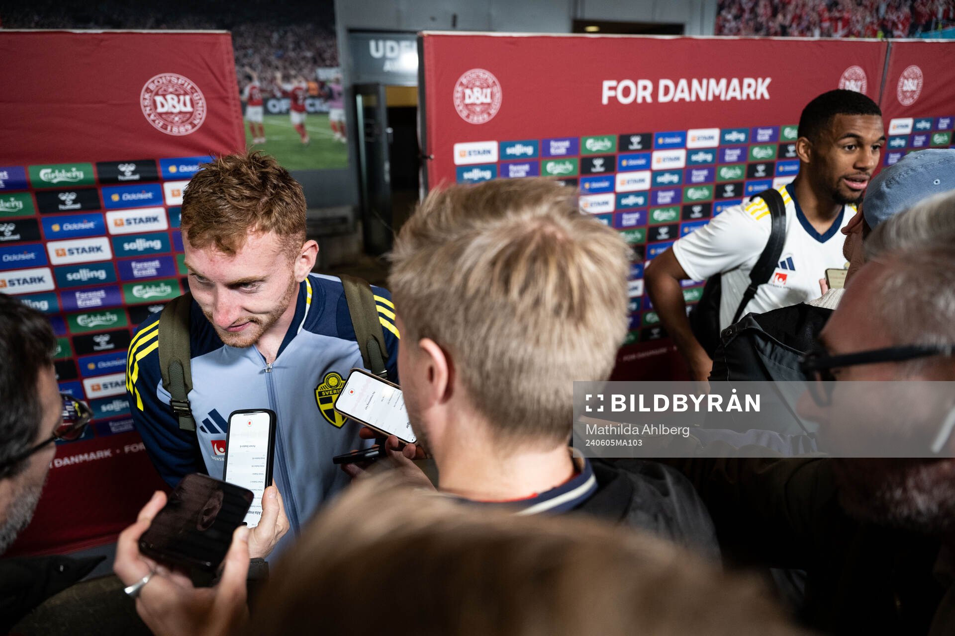Dejan Kulusevski and Isak Hien of Sweden in mixed zone