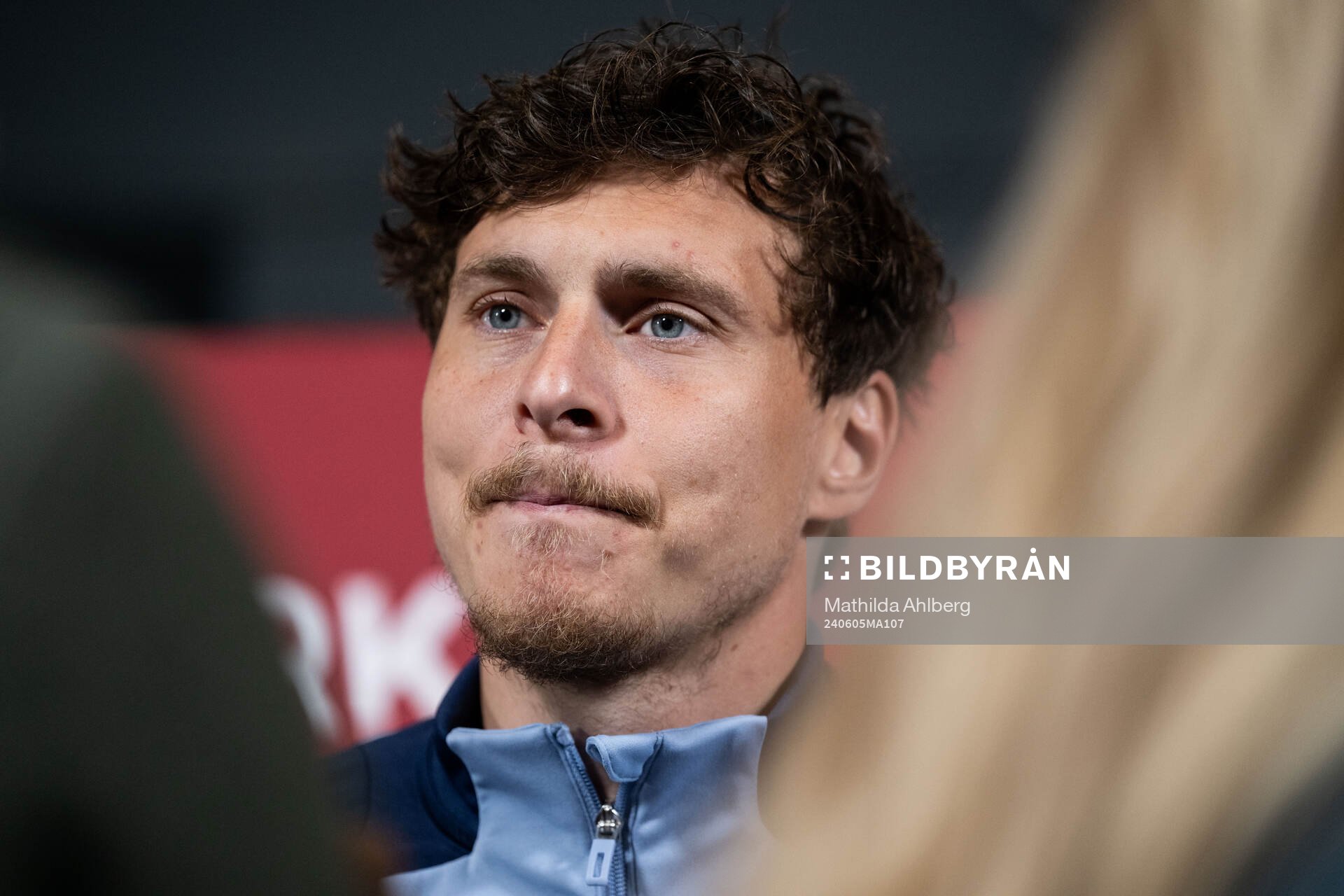 Victor Nilsson Lindelöf of Sweden in mixed zone