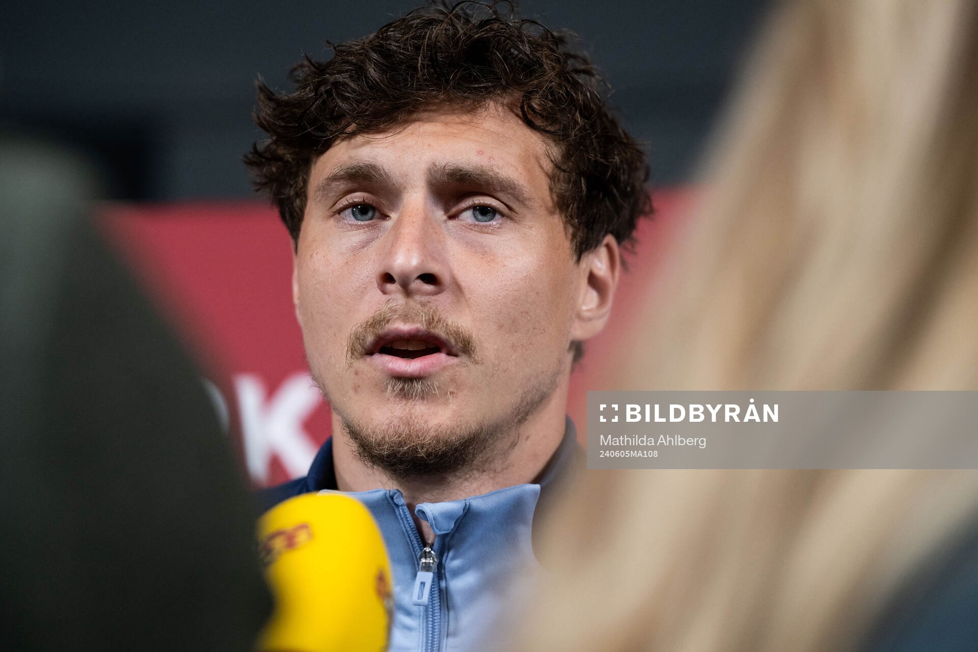 Victor Nilsson Lindelöf of Sweden in mixed zone after the international friendly football match between Denmark and Sweden on June 5, 2024 in Copenhagen.